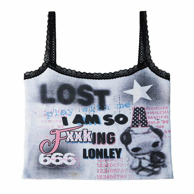 00's Style I Am So Lonely Skinny Tank - Y2K Grunge & Retro Fashion for Trendy Looks