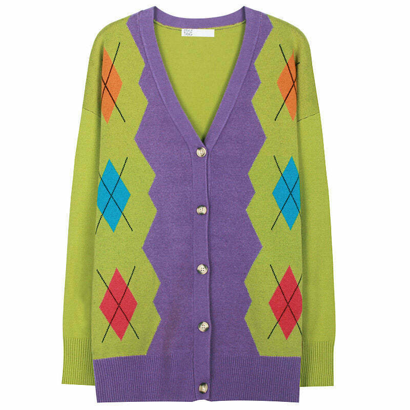 1960s Groovy Argyle Cardigan - Vintage Y2K Fashion for Trendy Outfits and Styles