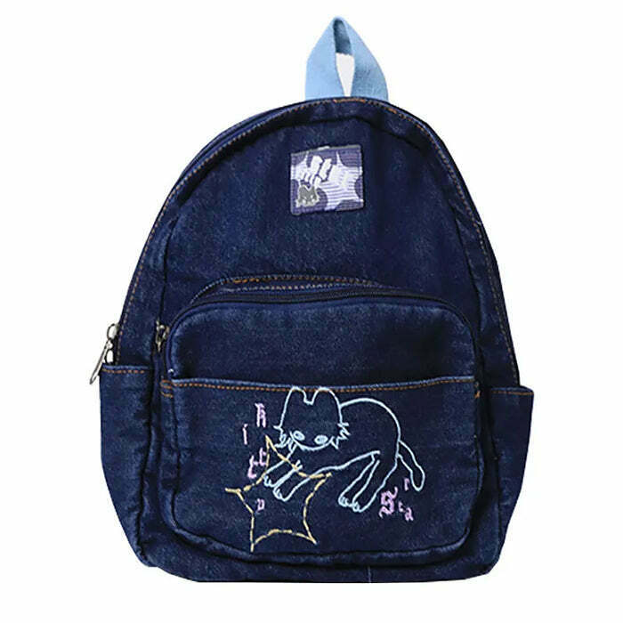 90's Aesthetic Denim Backpack - Y2K Retro Style for Trendy Gen Z Fashion Lovers