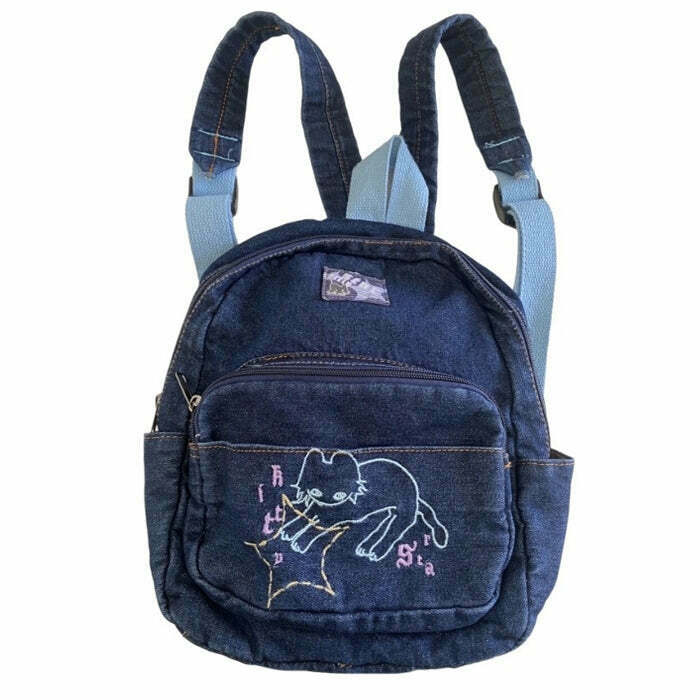 90's Aesthetic Denim Backpack - Y2K Retro Style for Trendy Gen Z Fashion Lovers