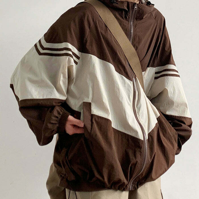 90's Brown Oversized Bomber Jacket - Y2K Grunge Fashion Essential for Trendy Outfits