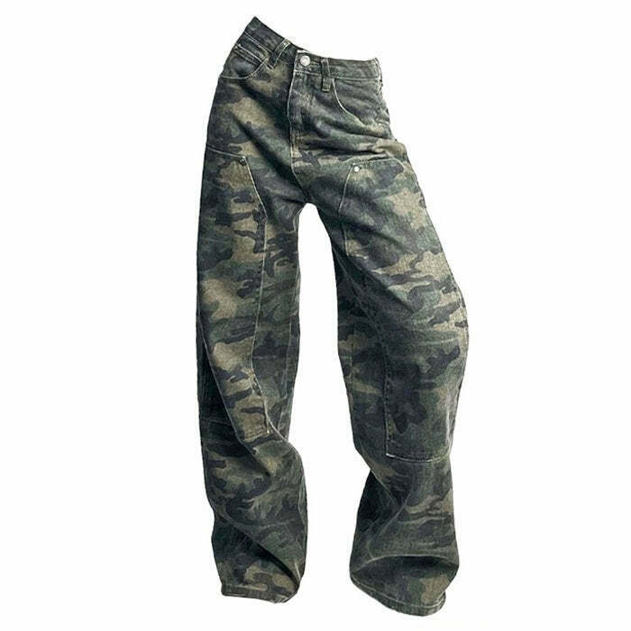 90's Camouflage Cargo Jeans for Women - Y2K Fashion Revival & Funky Alt Style