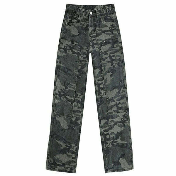 90's Camouflage Cargo Jeans for Women - Y2K Fashion Revival & Funky Alt Style