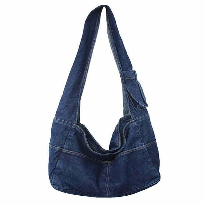 90's Denim Shoulder Bag - Trendy Y2K Fashion Essential for Grunge and Gothic Outfits