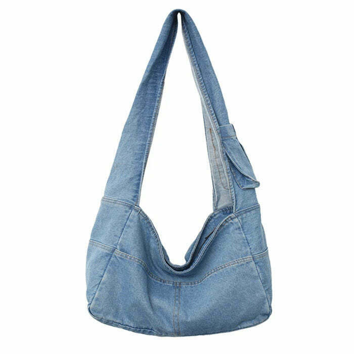 90's Denim Shoulder Bag - Trendy Y2K Fashion Essential for Grunge and Gothic Outfits