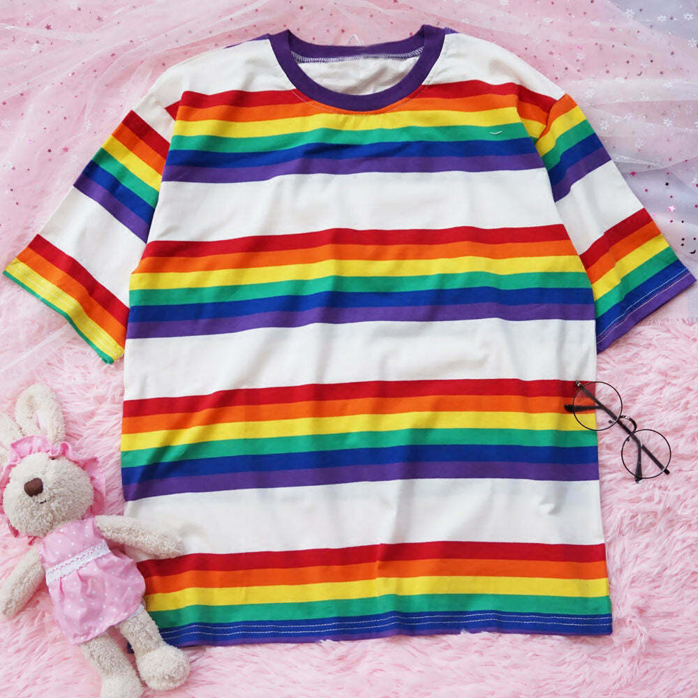 90s Kids Rainbow Tee - Comfy Y2K Fashion for Trendy Outfits and Baggy Styles