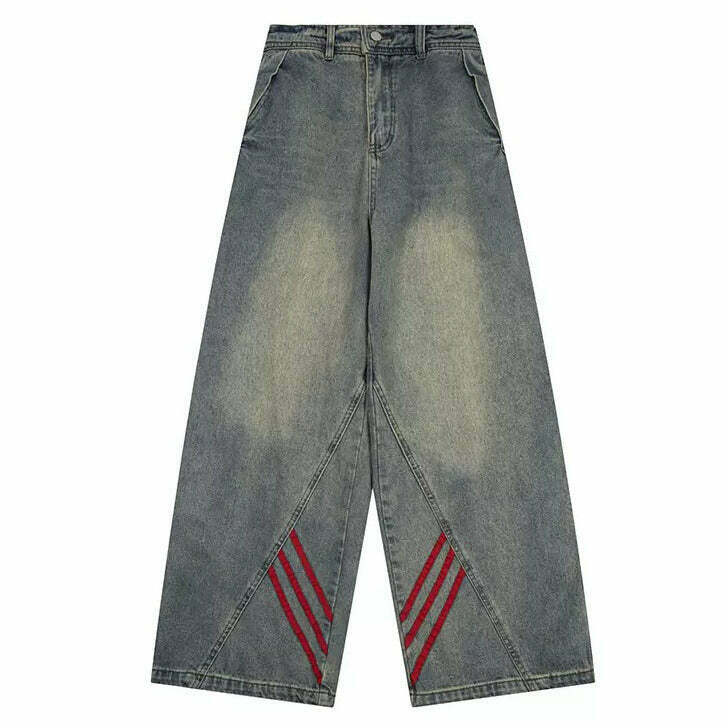 90s Style Wide Red Stripe Jeans for Trendy Y2K Fashion - Perfect for Cute Outfits 2024