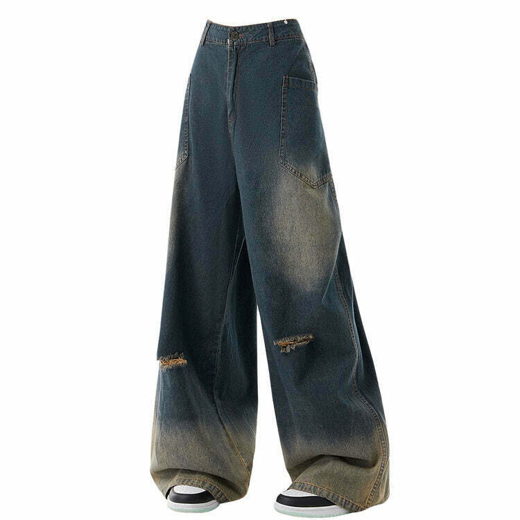 90's Wide Leg Jeans for Y2K Grunge Style - Trendy Blue Outfits for Men & Baddies