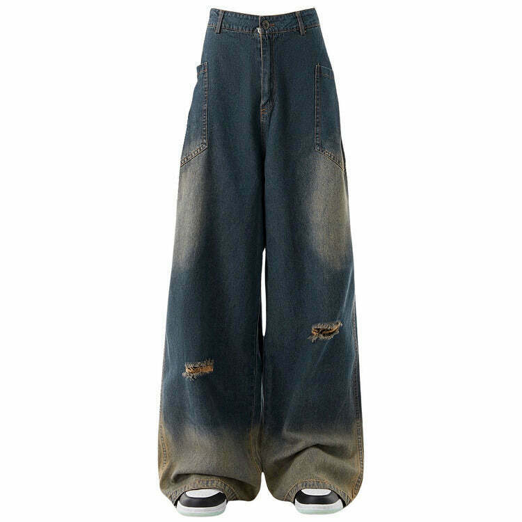 90's Wide Leg Jeans for Y2K Grunge Style - Trendy Blue Outfits for Men & Baddies