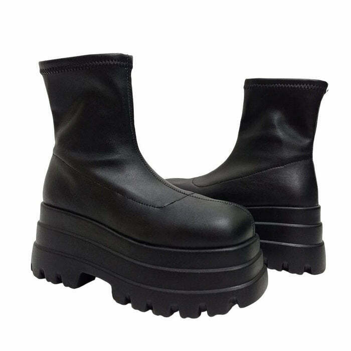 About That Life Star Platform Boots - Black and White Y2K Style Cyber Fashion Footwear