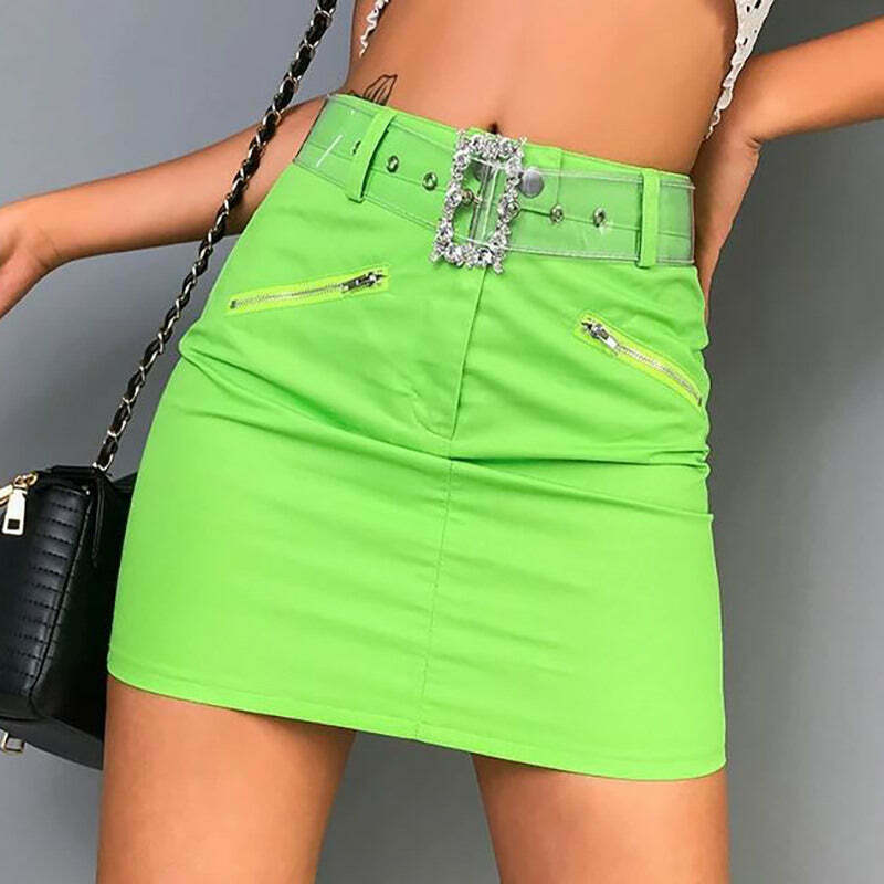 Acid Spark Green Skirt - Trendy Y2K Style for Couples & Spring Outfits