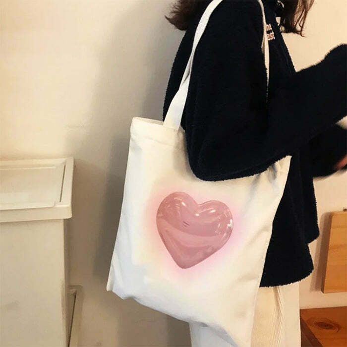 Aesthetic Heart Tote Bag - Trendy Y2K Fashion Tote for Stylish Outfits and Everyday Use