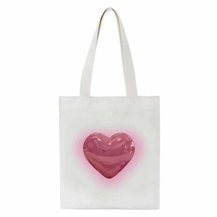 Aesthetic Heart Tote Bag - Trendy Y2K Fashion Tote for Stylish Outfits and Everyday Use