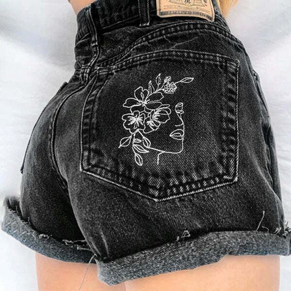 Aesthetic Outlines Embroidery Shorts - Trendy Y2K Style for Unique Fashion Statements