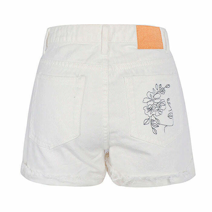 Aesthetic Outlines Embroidery Shorts for Y2K Style: Trendy Grunge Fashion Must-Have