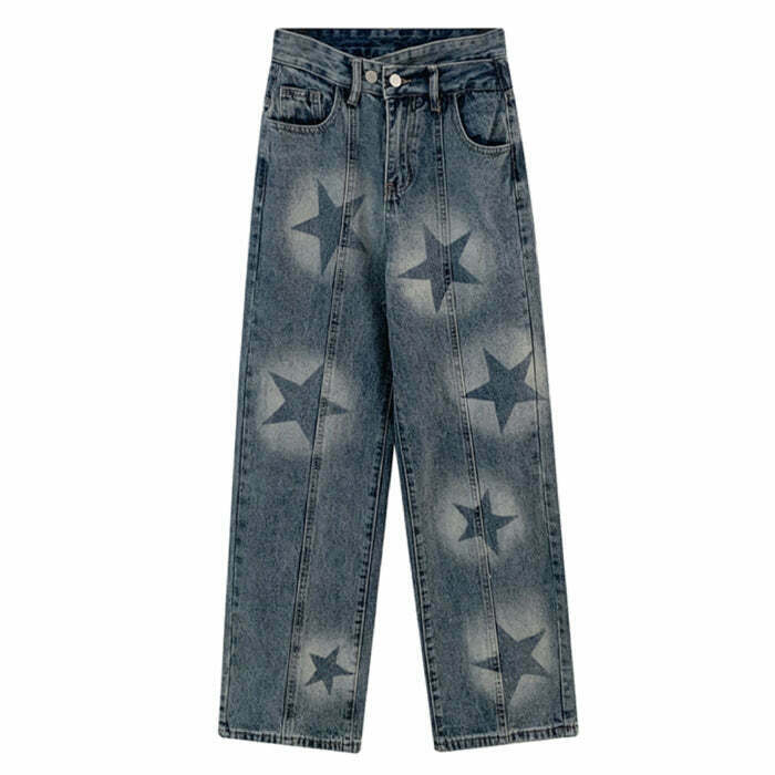 Aesthetic Star Washed Jeans for Y2K Style: Trendy Grunge Fashion for School and Everyday Wear