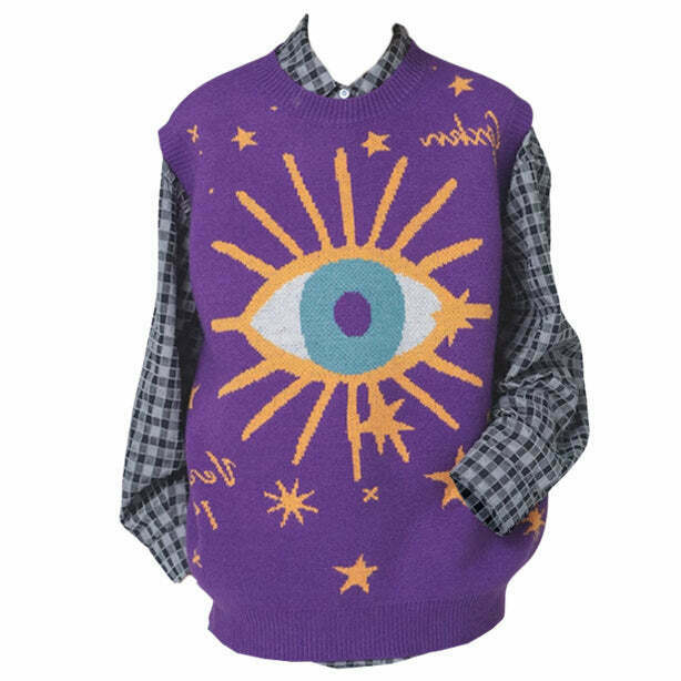 All-Seeing Eye & Stars Aesthetic Vest - Retro Y2K Grunge & Cyber Style Fashion