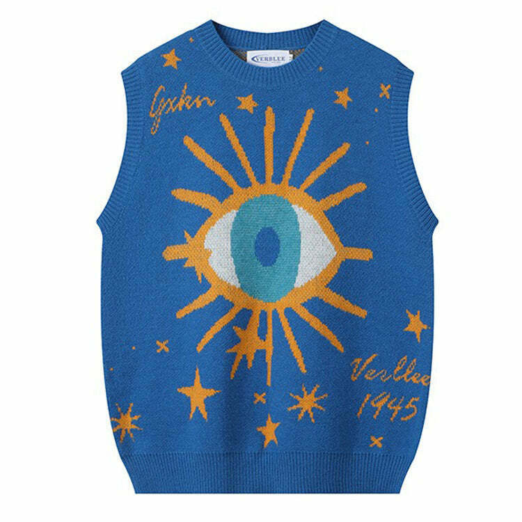 All-Seeing Eye & Stars Aesthetic Vest - Retro Y2K Grunge & Cyber Style Fashion