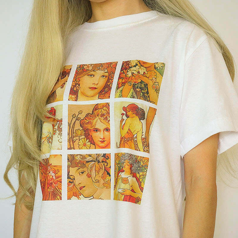 Alphonse Mucha Inspired Y2K Grunge Tee - Dark Fashion for Trendy Looks in 2024