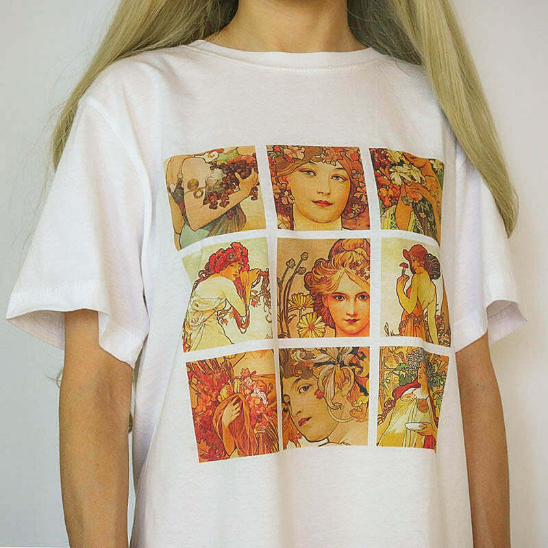 Alphonse Mucha Inspired Y2K Grunge Tee - Dark Fashion for Trendy Looks in 2024