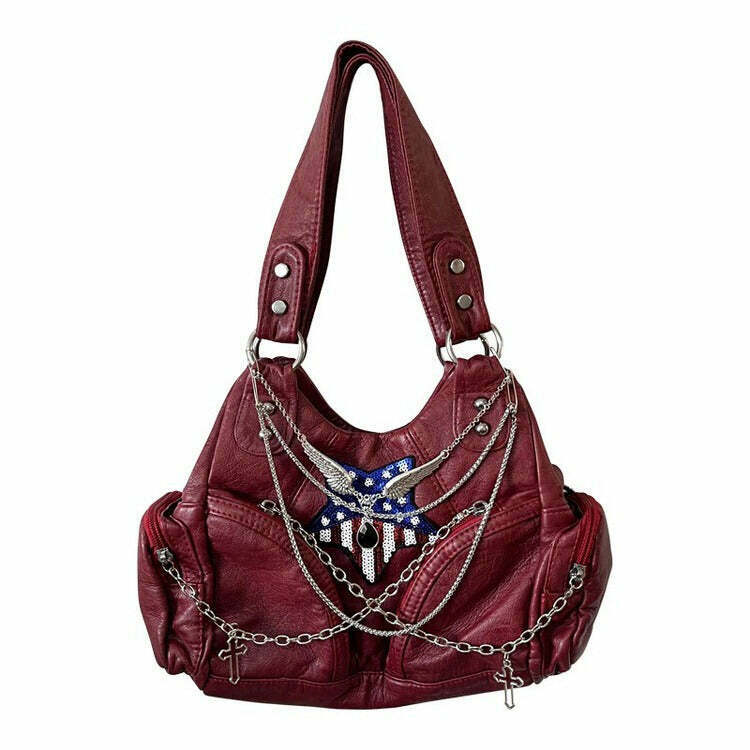 American Dream Red Handbag - Trendy Y2K Fashion Accessory for Retro Aesthetic Outfits