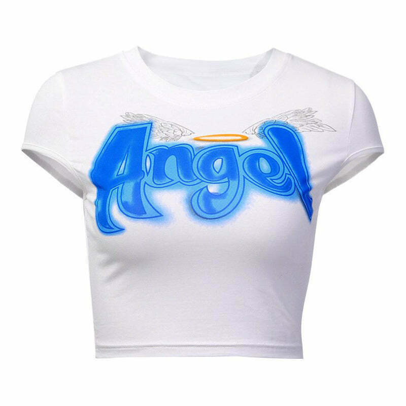 Angel Cropped Tee - Trendy Y2K Style for Men & Boys | Cyber Fashion Essential