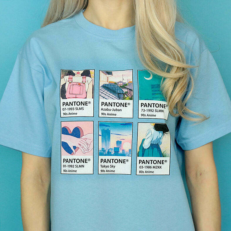 Anime Pantone T-Shirt for Women - Trendy Y2K Baggy Style Casual Outfit