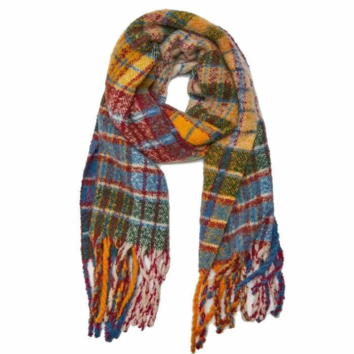 Autumn Feels Plaid Wool Scarf - Trendy Y2K Style Accessory for Fashion-Forward Outfits