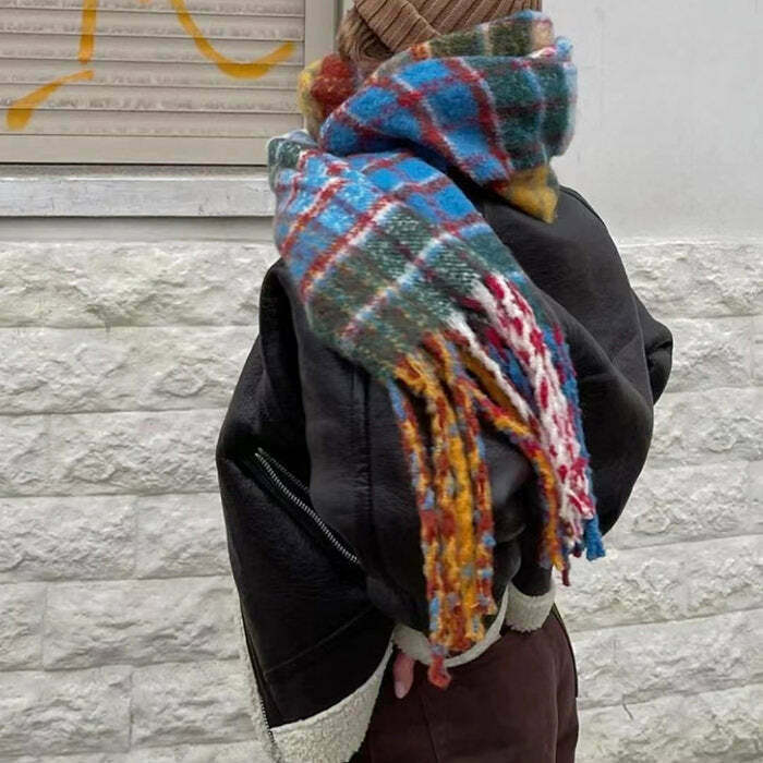 Autumn Feels Plaid Wool Scarf - Trendy Y2K Style Accessory for Fashion-Forward Outfits