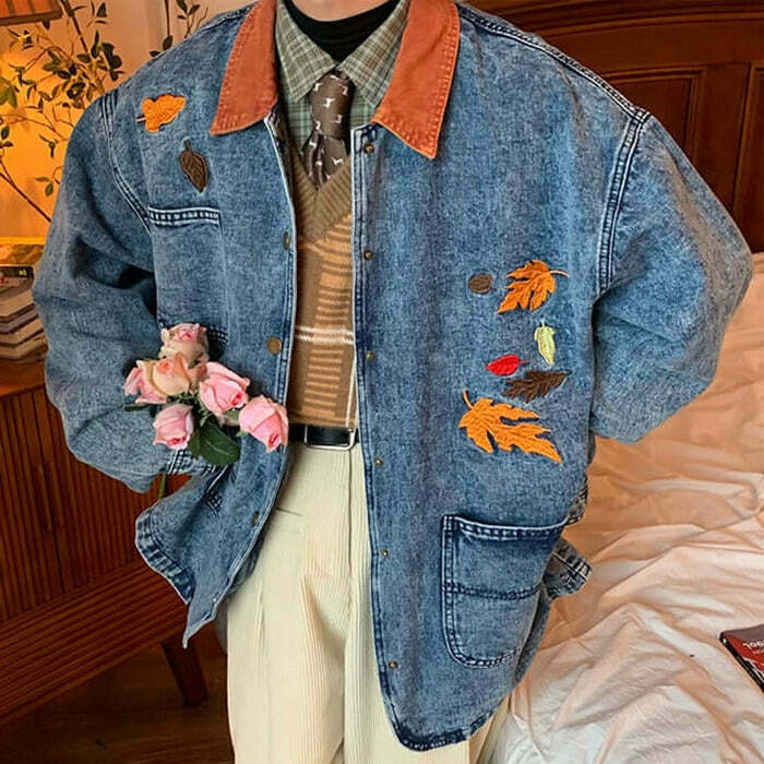 Autumn Leaves Embroidery Denim Jacket - Trendy Y2K Fashion for Modern Style Enthusiasts