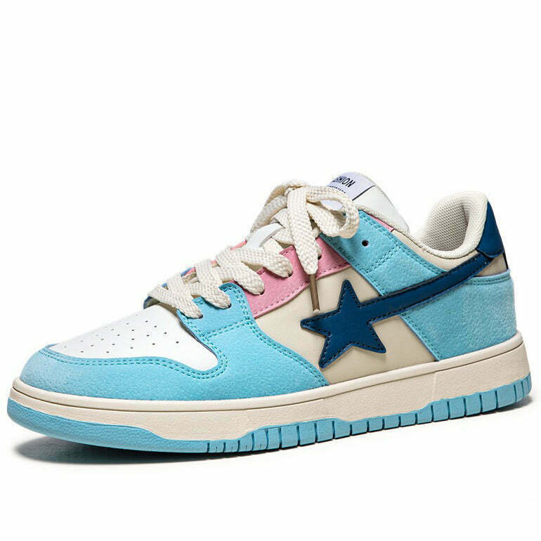 Baby Blue & Navy Shooting Star Sneakers for Trendy Y2K Grunge and Casual Summer Fashion