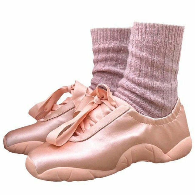 Balletcore Aesthetic Satin Bow Sneakers - Trendy Y2K Fashion for Stylish Outfits