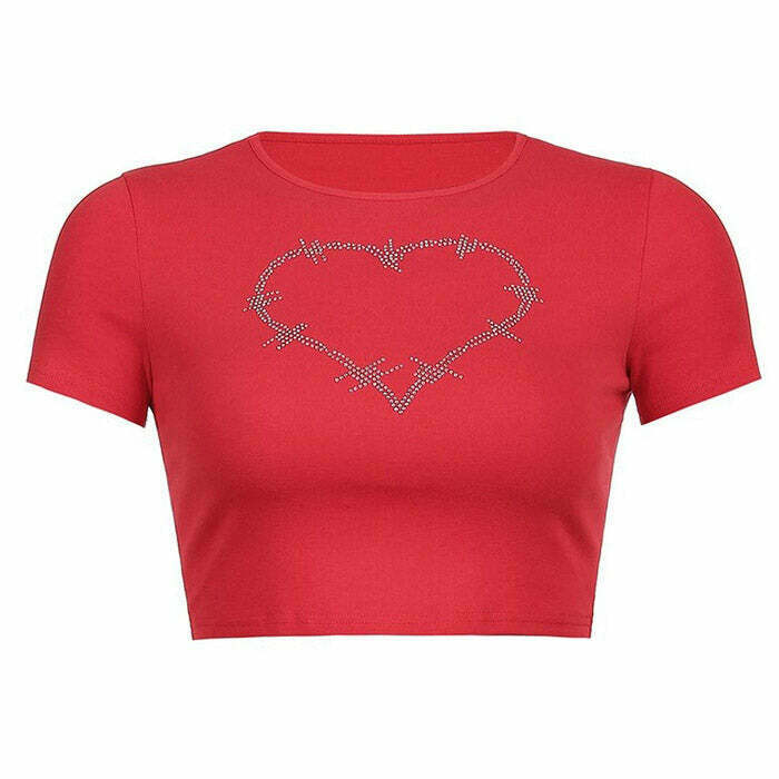 Barbed Heart Rhinestone Crop Top - Y2K Grunge Fashion for Trendy Summer Outfits