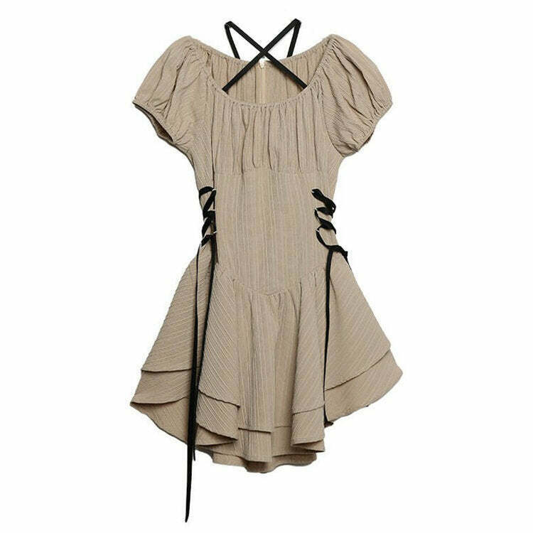 Beige Coquette Mini Dress - Trendy Y2K Fashion for Skater and K-Pop Styles