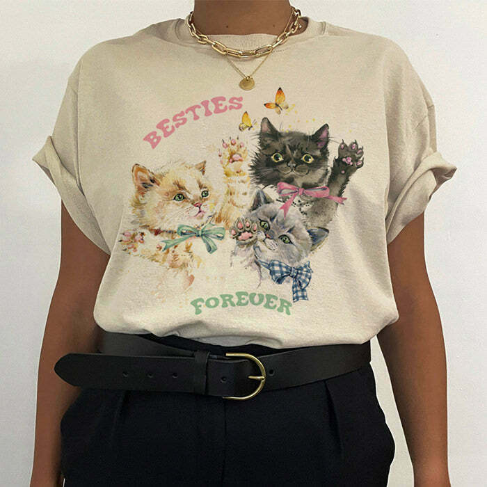 Besties Forever T-Shirt - Retro Y2K Baggy Fashion for Trendy Outfits and Grunge Style