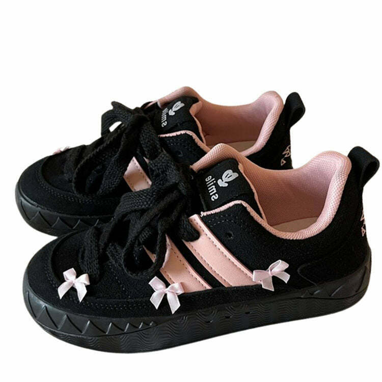 Blokette Aesthetic Pink Bow Sneakers - Trendy Y2K Style Footwear for Gen Z and Emo Fashion