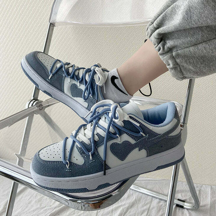 Blue Heart Aesthetic Sneakers for Y2K Fashion - Trendy Hip Hop Style for Club Outfits