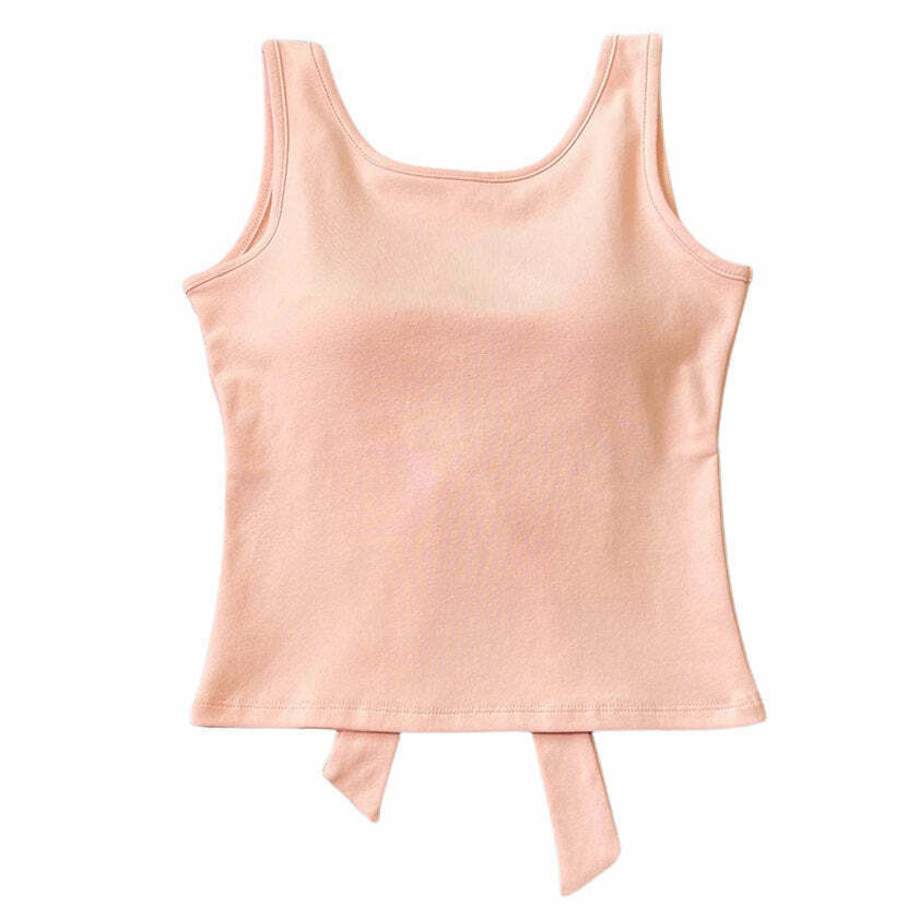 Blush Built-In Cup Bow Top - Retro Y2K Fashion for Grunge and Scene Styles