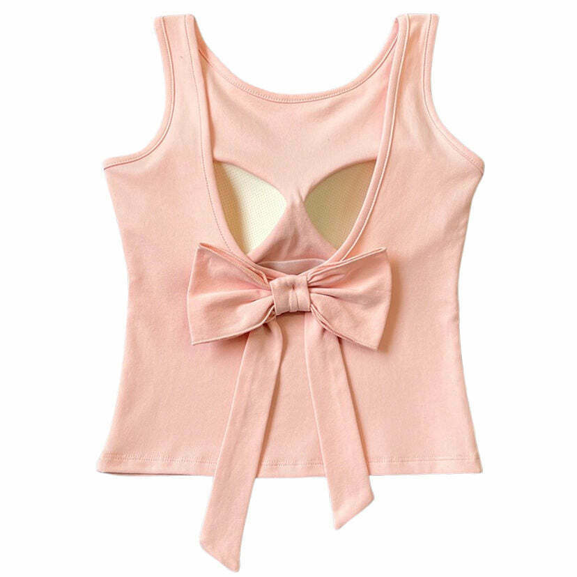 Blush Built-In Cup Bow Top - Retro Y2K Fashion for Grunge and Scene Styles