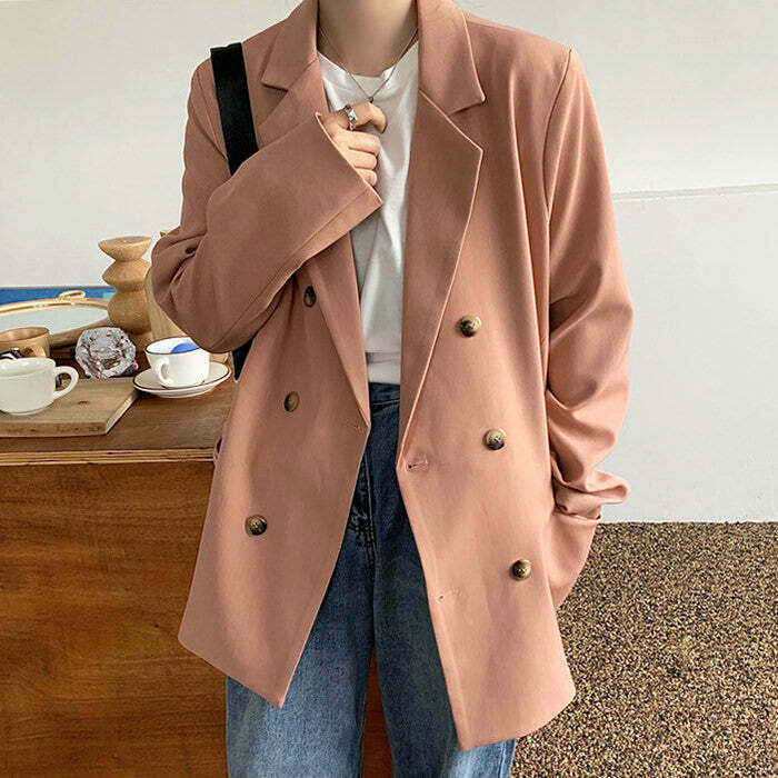 Blush Oversized Jacket for Y2K Grunge & Boho Style - Vintage-Inspired Fashion Statement