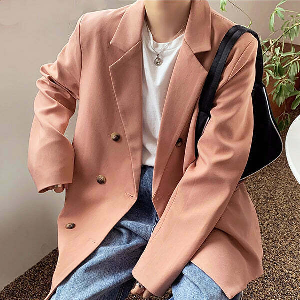 Blush Oversized Jacket for Y2K Grunge & Boho Style - Vintage-Inspired Fashion Statement