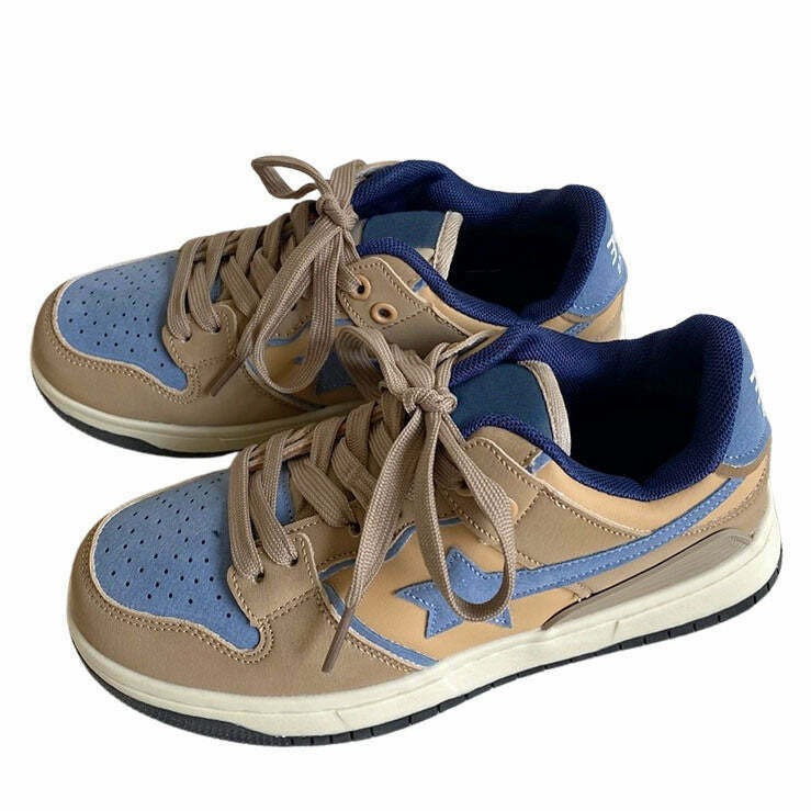 Brown & Blue Shooting Star Sneakers - Retro Y2K Style for Grunge Outfits & Alt Fashion