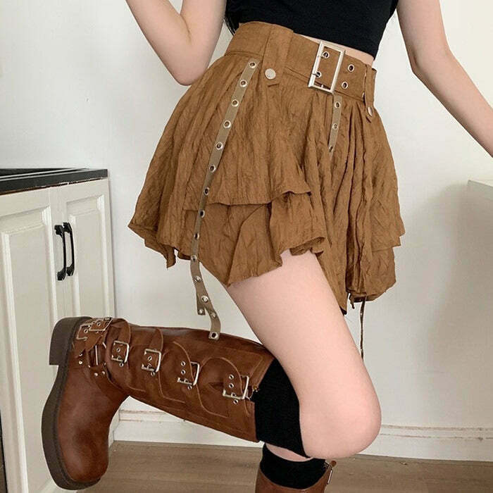 Brown Forest Fairy Mini Skirt - Trendy Y2K Outfit for Women & Girls' Fashion