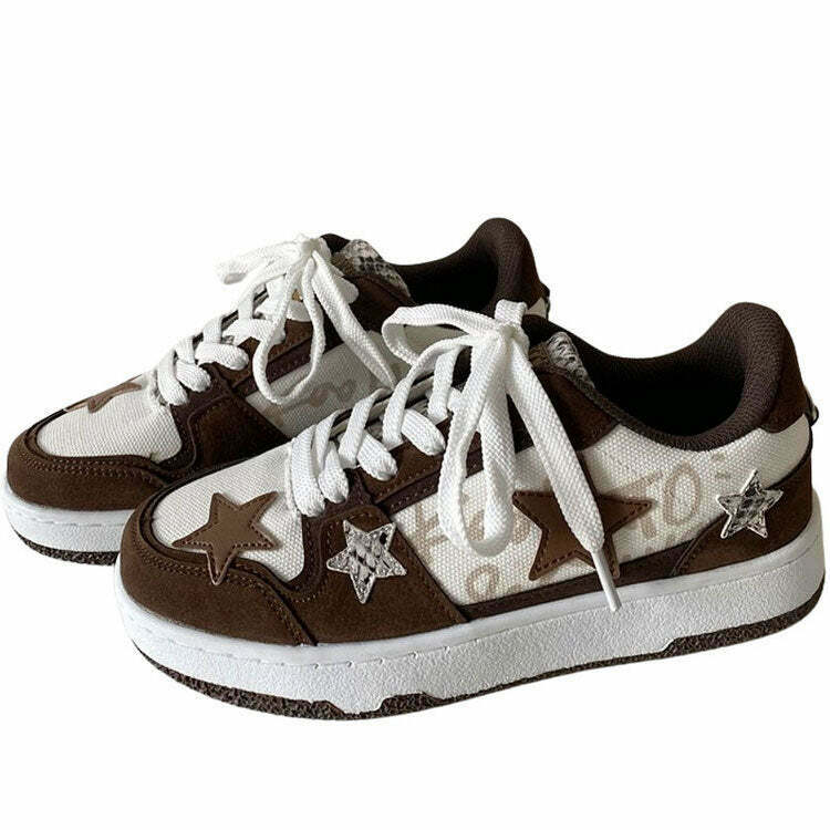 Brown Star Aesthetic Sneakers for Y2K Fashion - Retro Style Footwear for Trendy Outfits