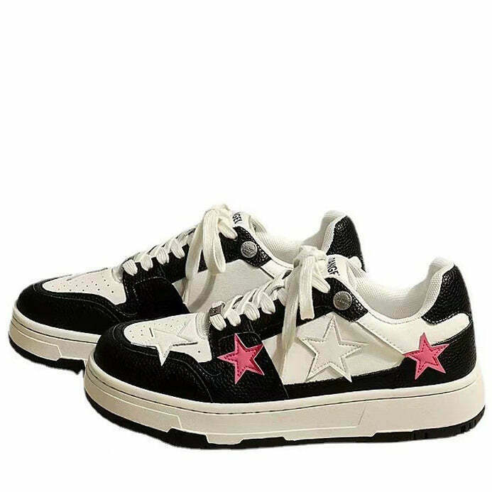 Bubblegum Pink Star Sneakers - Trendy Y2K Fashion Footwear for Grunge and Retro Styles