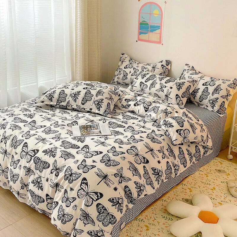 Butterfly Aesthetic Bedding Set - Y2K Style for Indie, Emo, and Cyber Fashion Lovers