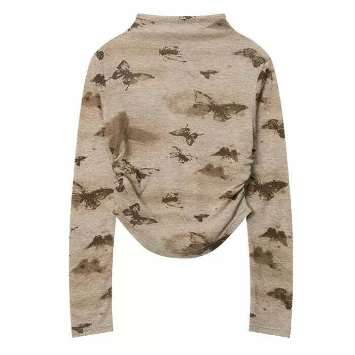 Butterfly Aesthetic Long Sleeve Top - Y2K Fashion Essential for Retro Style Outfits