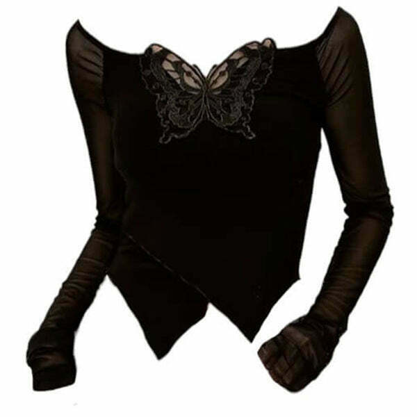 Butterfly Cut Out Long Sleeve Top - Trendy Y2K Fashion for Summer & Grunge Style Outfits