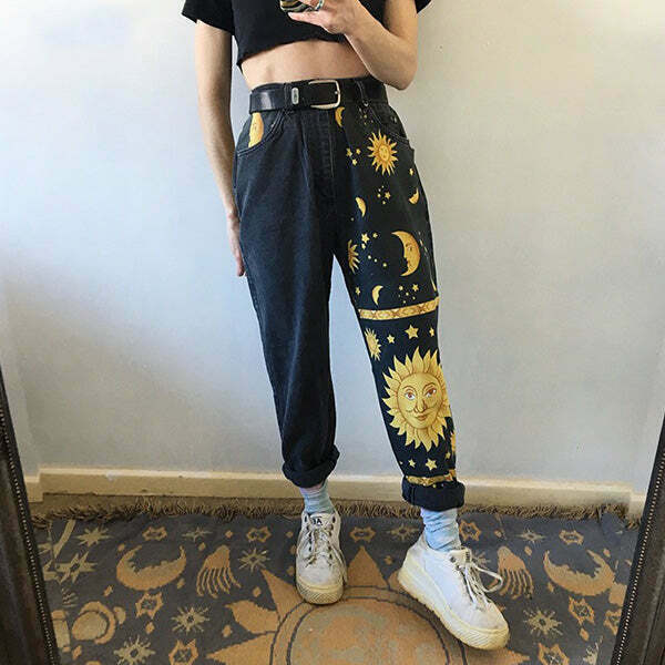 Celestial Magic Mom Jeans - Trendy Y2K Fashion for Girls, Indie & Disco Outfits 2025