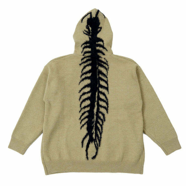 Centipede Knit Hoodie - Trendy Y2K Style Brown Knitwear for Fashion-Forward Men